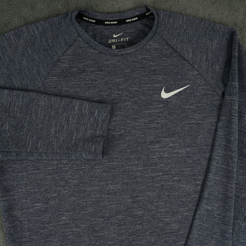 Nike Swim Hydroguard Essential Shirt Mens S Blue Dri-FIT UPF 40+ Long Sleeve